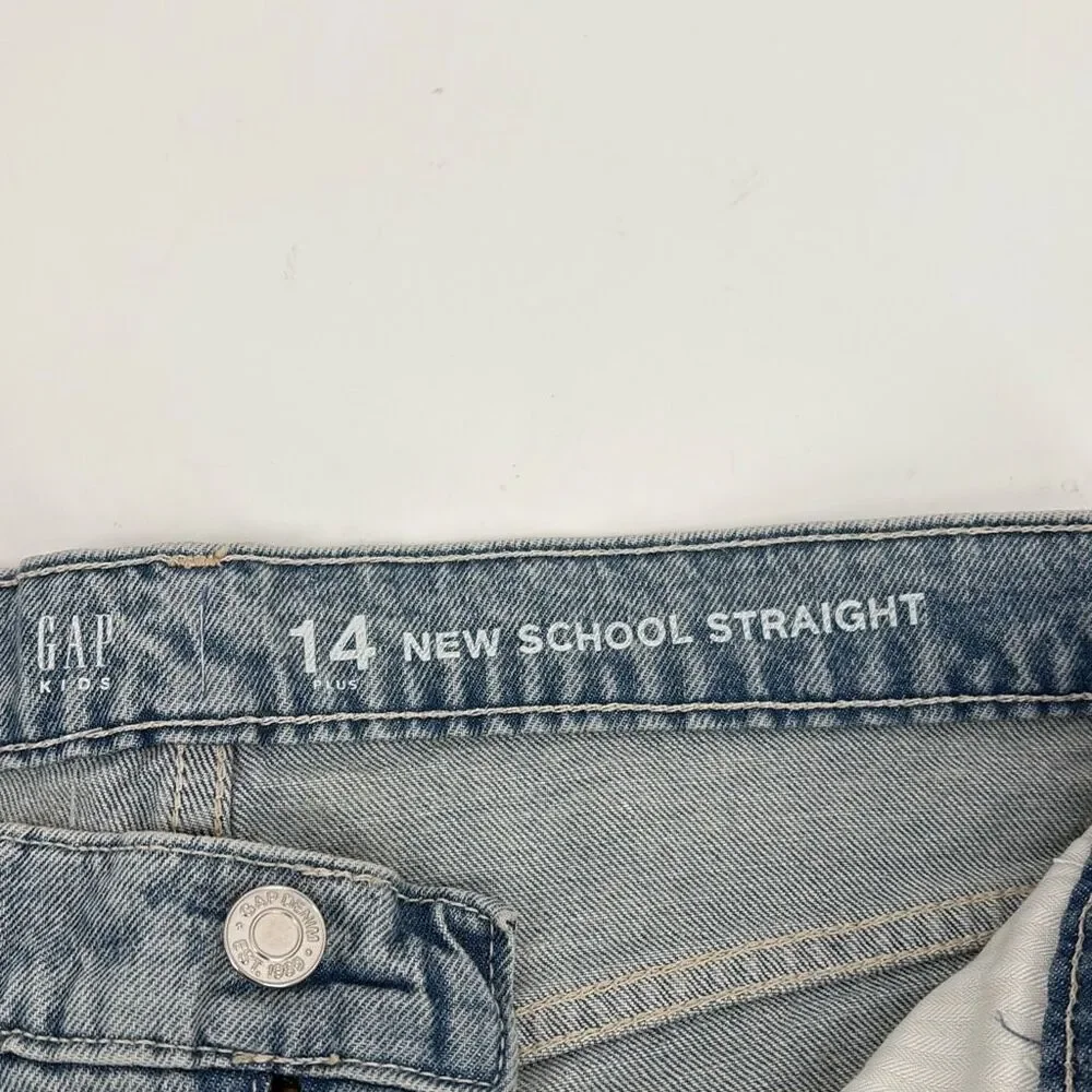 NWT Gap New‎ School Straight Distressed Raw Hem Jeans Girls 14 Plus